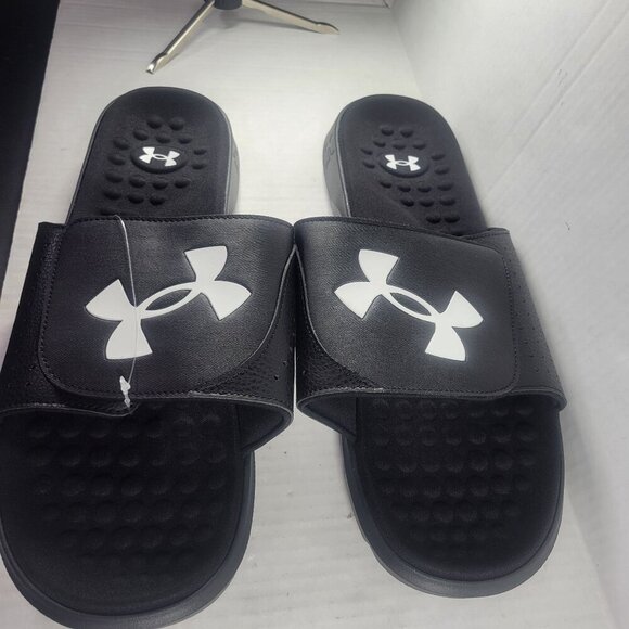 Under Armour Men Ignite 7 SL Black & White Adjustable Slide Sandals Size 17 - Picture 3 of 6
